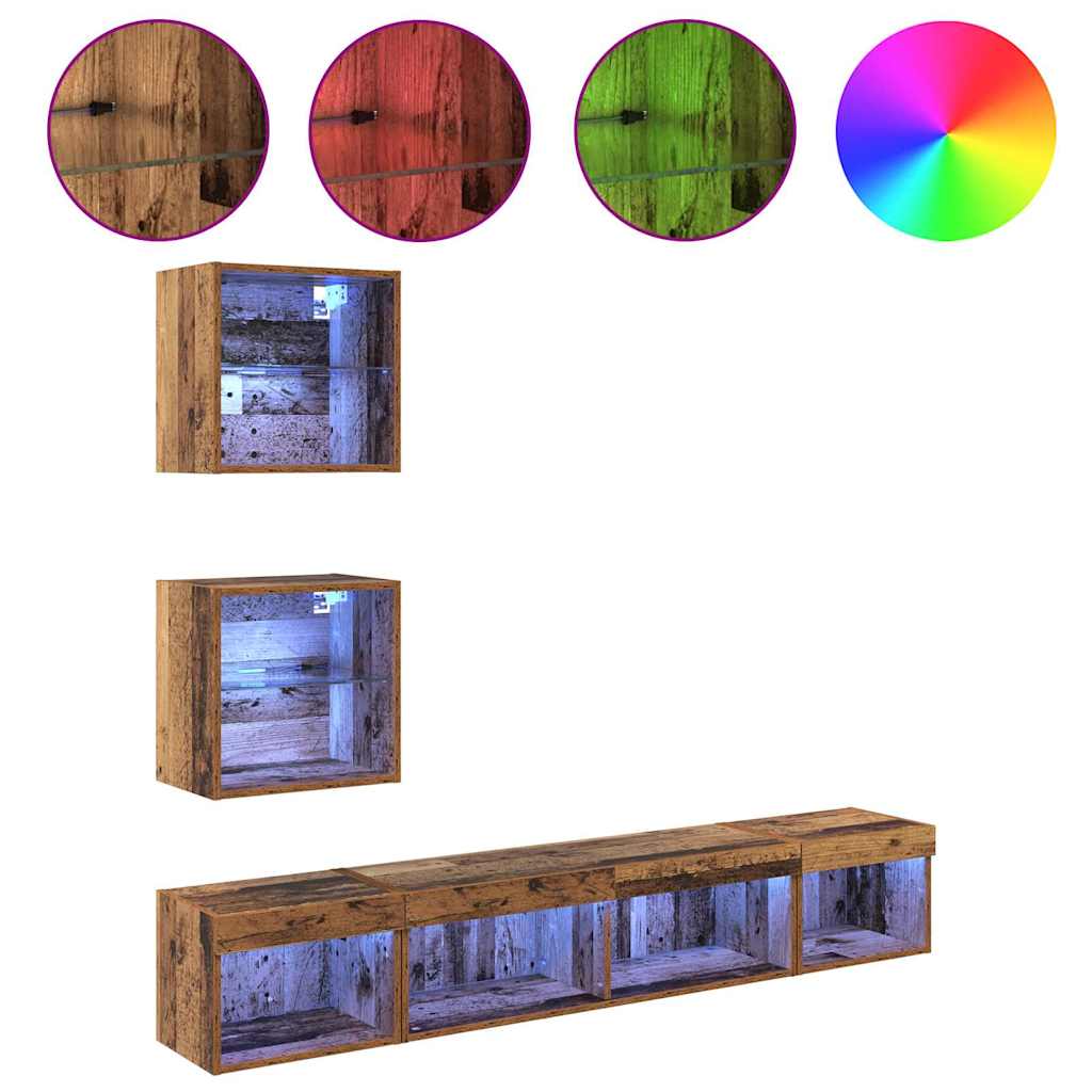 TV Wand Eenheden met LED met LED 5 pcs Oud hout Bewerkt hout is nu te koop bij PeponiXL, paradijselijk wonen!