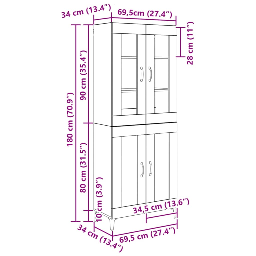 Hoge kast Oud Hout 69,5 x 34 x 180 cm Bewerkt hout is nu te koop bij PeponiXL, paradijselijk wonen!