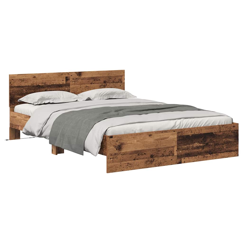 Bedframe met hoofdeinde Oud Hout 120 x 200 cm Bewerkt hout is nu te koop bij PeponiXL, paradijselijk wonen!