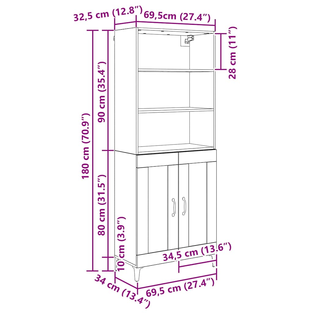 Hoge kast 2 pcs artisanaal eikenkleurig Bewerkt hout is nu te koop bij PeponiXL, paradijselijk wonen!
