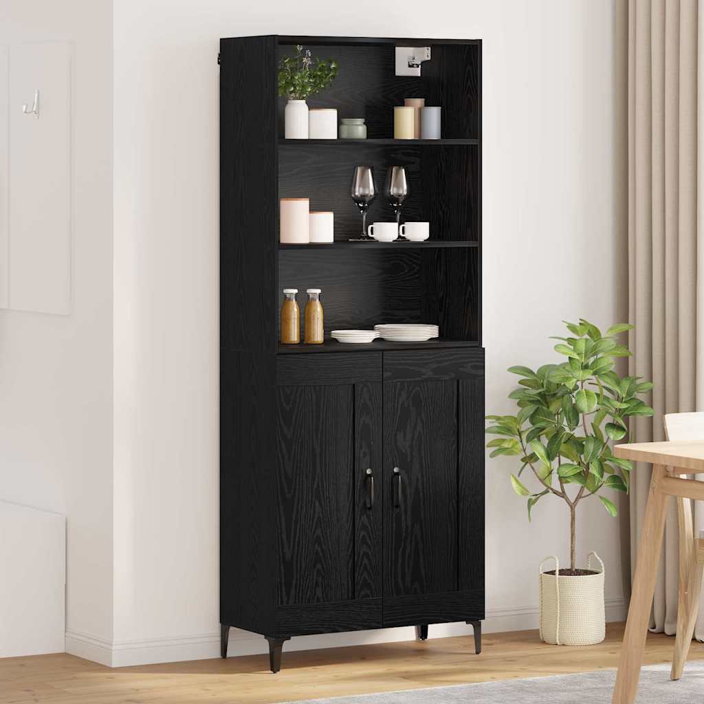 Hoge kast 2 pcs Zwart eiken Bewerkt hout is nu te koop bij PeponiXL, paradijselijk wonen!