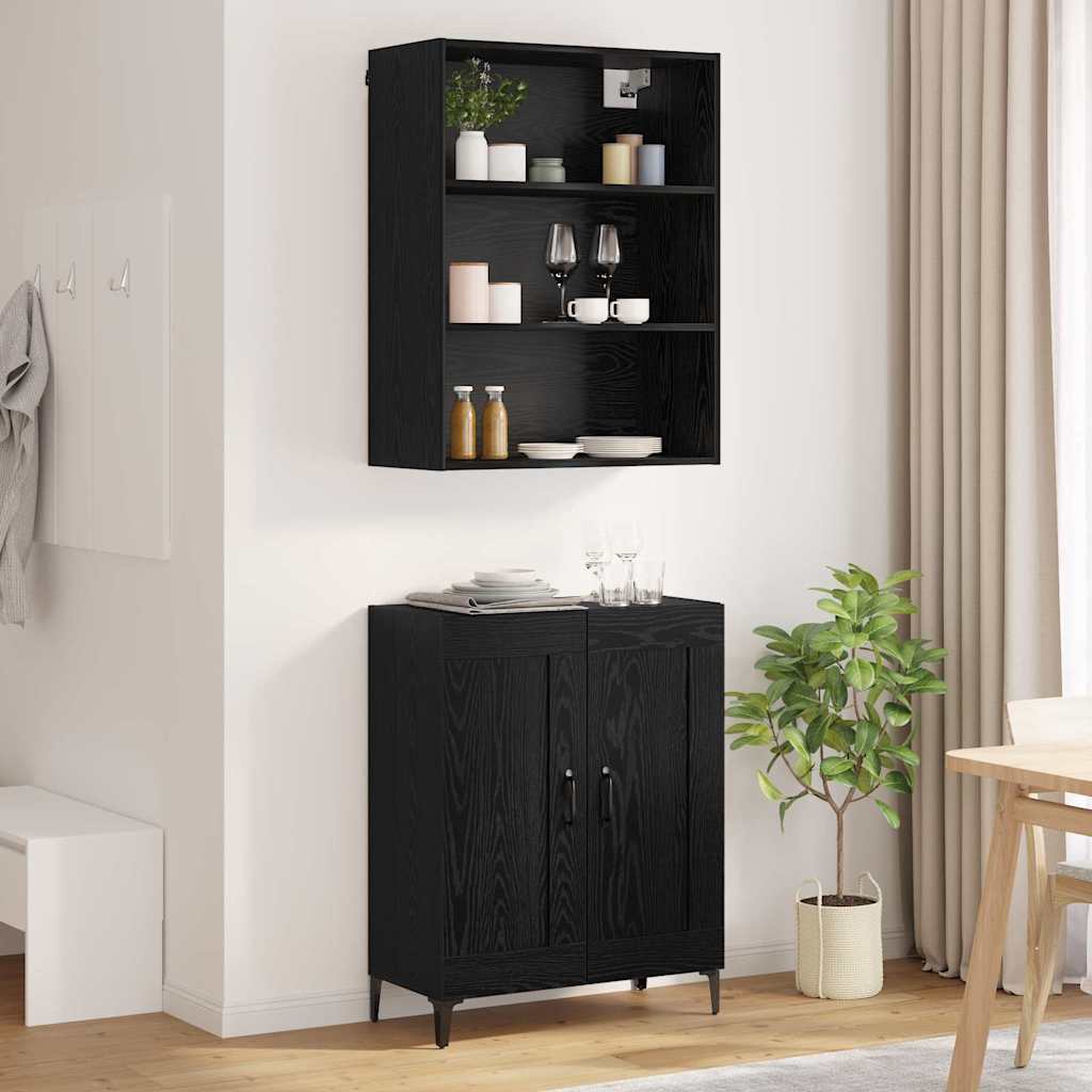 Hoge kast 2 pcs Zwart eiken Bewerkt hout is nu te koop bij PeponiXL, paradijselijk wonen!