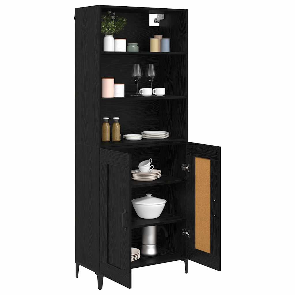 Hoge kast 2 pcs Zwart eiken Bewerkt hout is nu te koop bij PeponiXL, paradijselijk wonen!