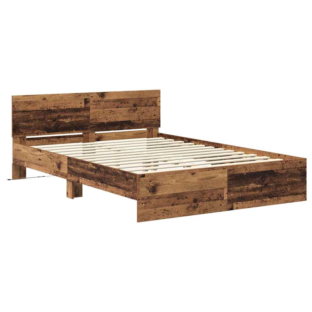 Bedframe met hoofdeinde Oud Hout 120 x 190 cm Bewerkt hout is nu te koop bij PeponiXL, paradijselijk wonen!