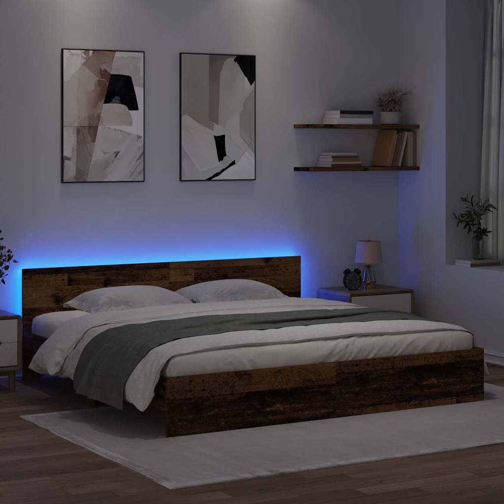 Bedframe met hoofdeinde Oud Hout 180 x 200 cm Bewerkt hout is nu te koop bij PeponiXL, paradijselijk wonen!