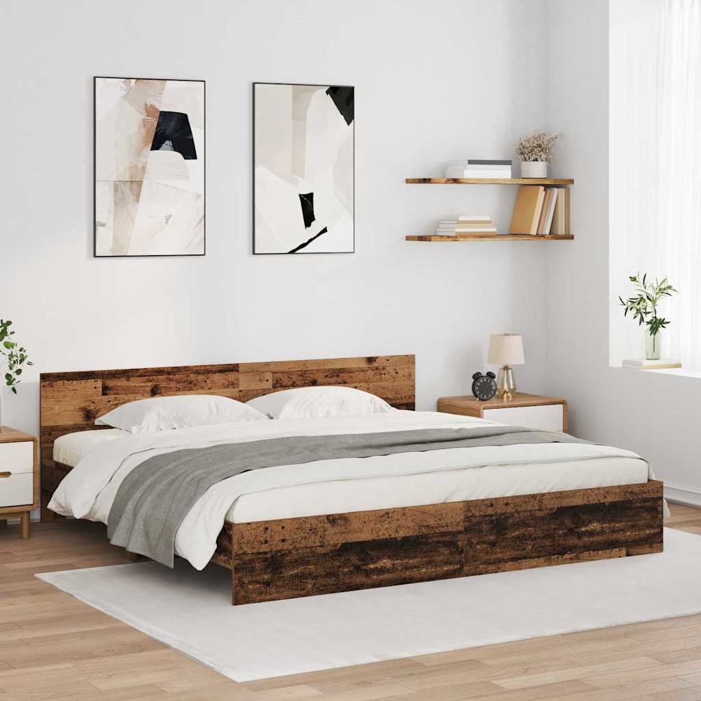 Bedframe met hoofdeinde Oud Hout 180 x 200 cm Bewerkt hout is nu te koop bij PeponiXL, paradijselijk wonen!