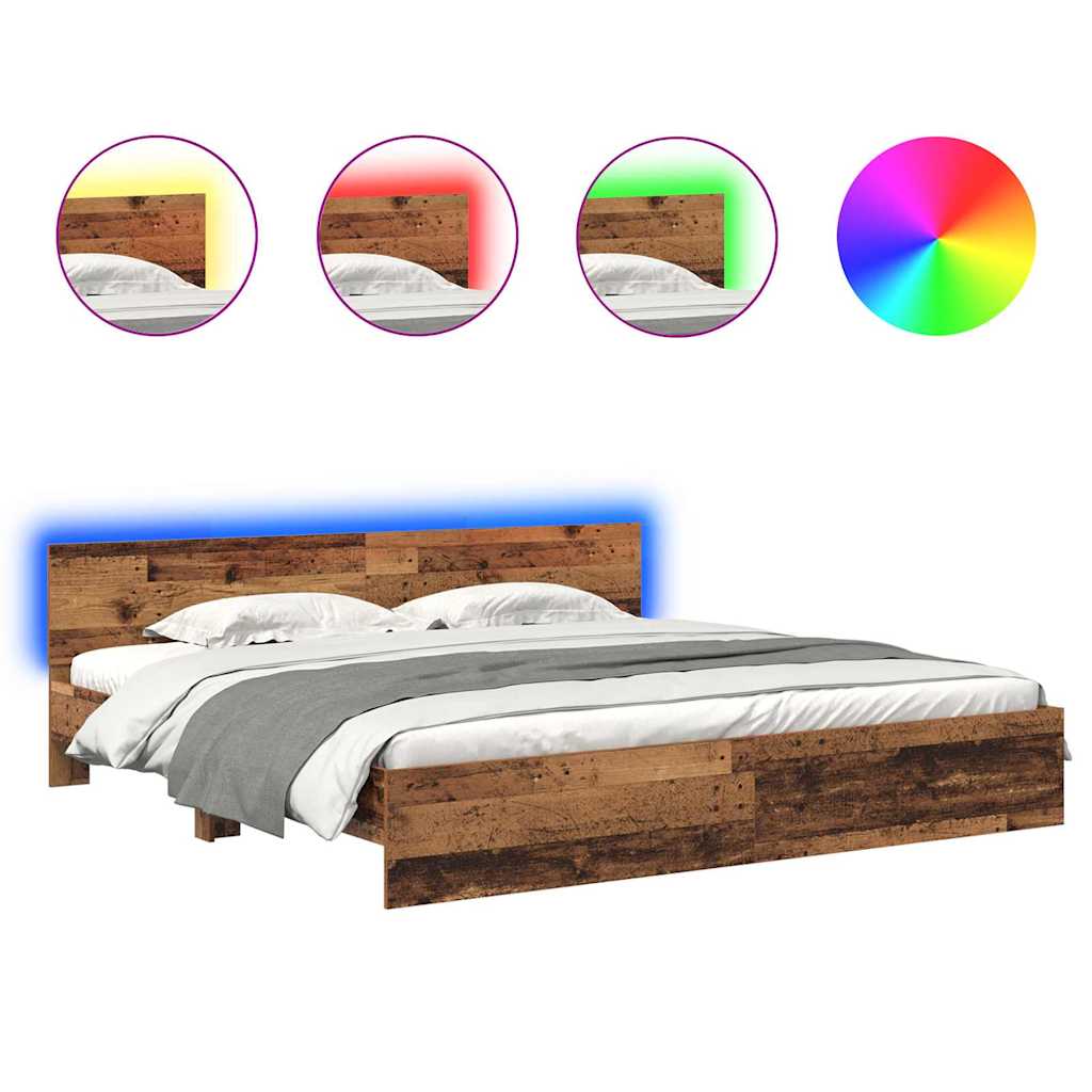 Bedframe met hoofdeinde Oud Hout 180 x 200 cm Bewerkt hout is nu te koop bij PeponiXL, paradijselijk wonen!