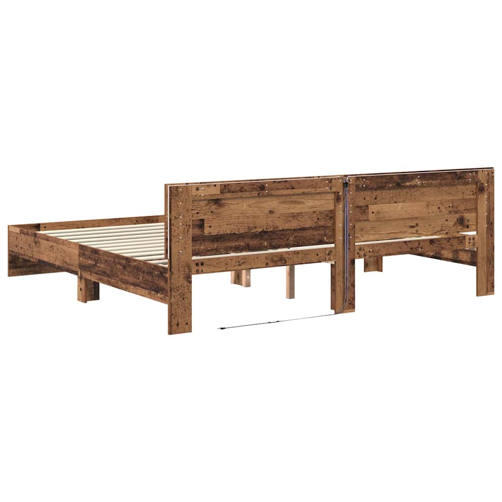 Bedframe met hoofdeinde Oud Hout 180 x 200 cm Bewerkt hout is nu te koop bij PeponiXL, paradijselijk wonen!