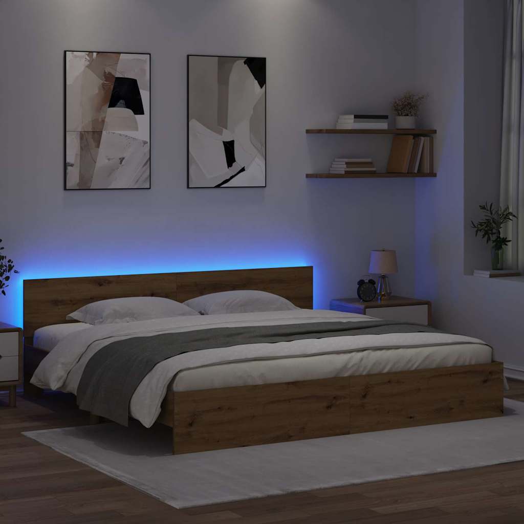 Bedframe met hoofdeinde Artisan Eiken 180 x 200 cm Bewerkt hout is nu te koop bij PeponiXL, paradijselijk wonen!