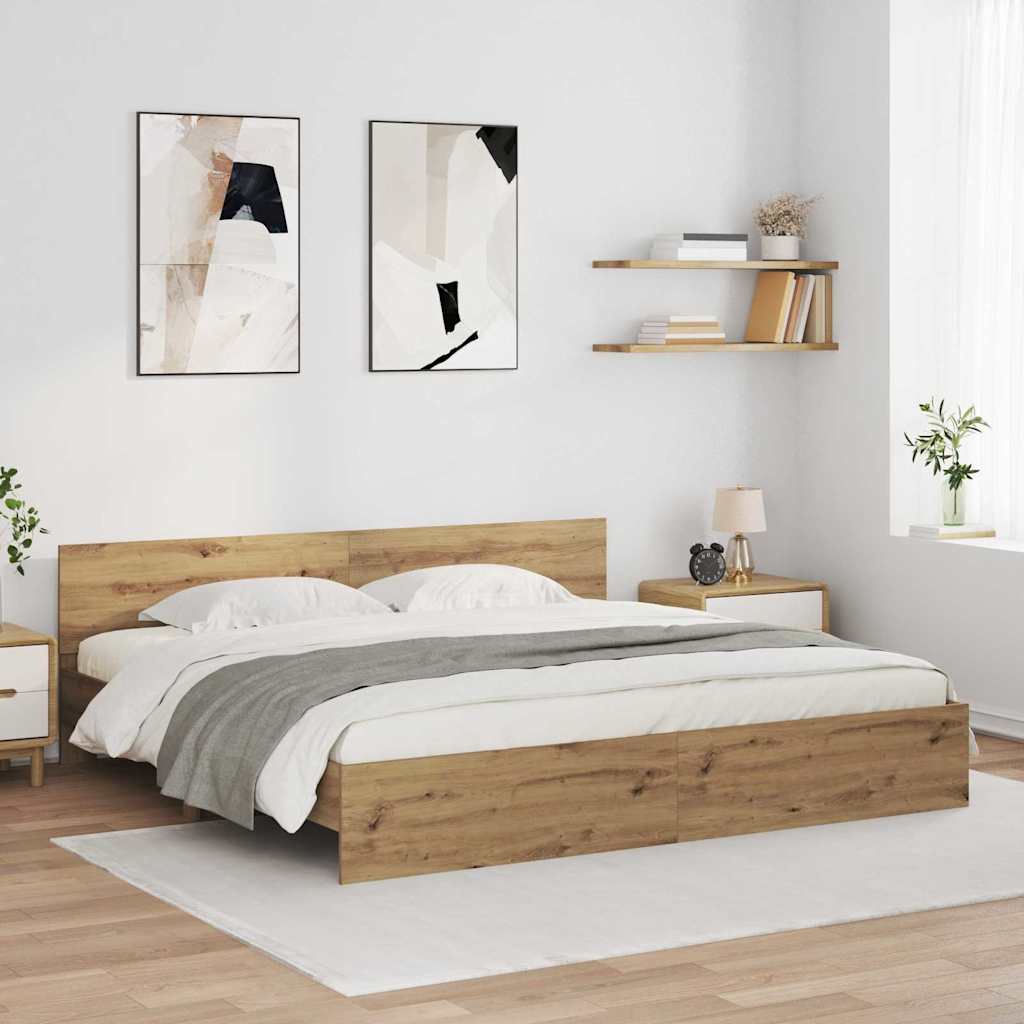 Bedframe met hoofdeinde Artisan Eiken 180 x 200 cm Bewerkt hout is nu te koop bij PeponiXL, paradijselijk wonen!