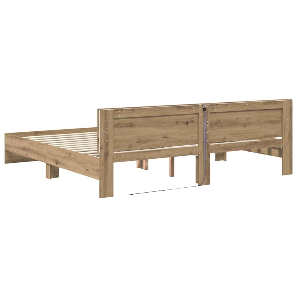 Bedframe met hoofdeinde Artisan Eiken 180 x 200 cm Bewerkt hout is nu te koop bij PeponiXL, paradijselijk wonen!
