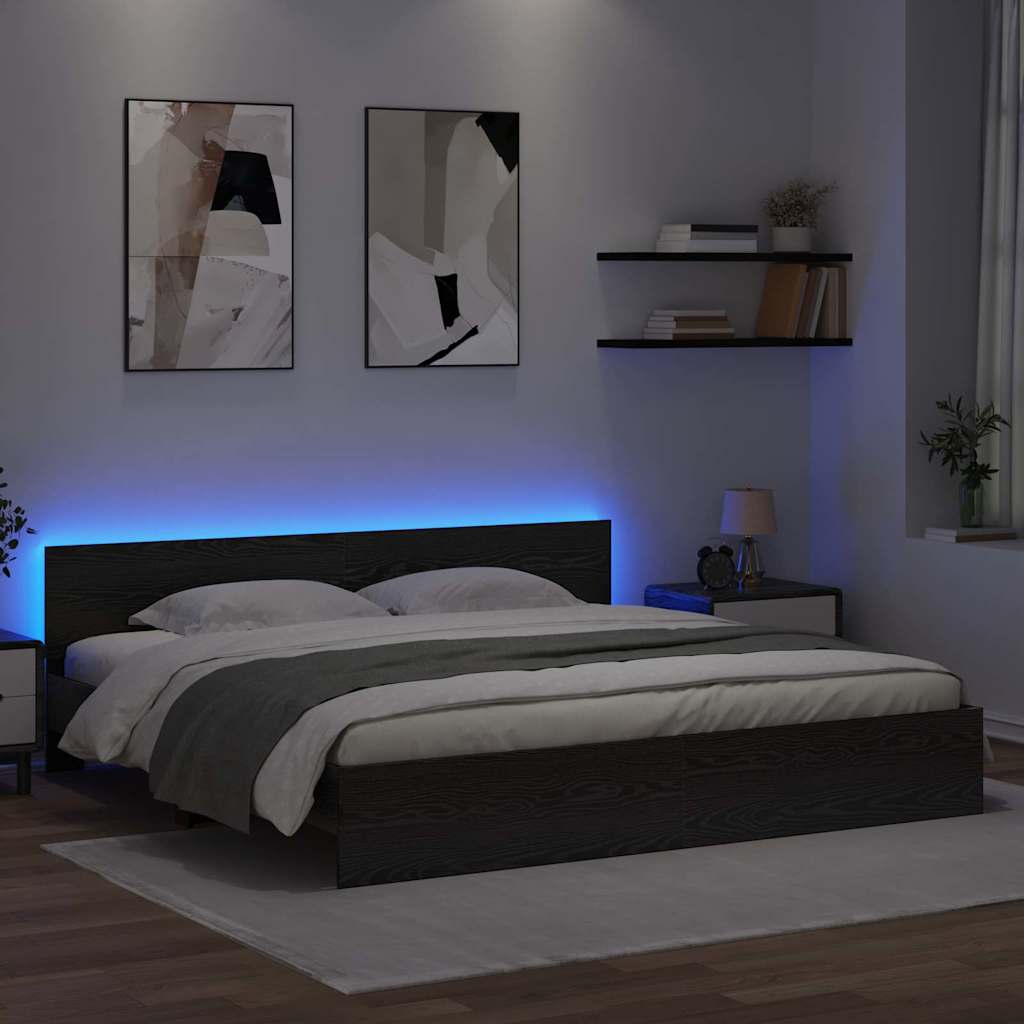 Bedframe met hoofdeinde Zwart Eiken 180 x 200 cm Bewerkt hout is nu te koop bij PeponiXL, paradijselijk wonen!