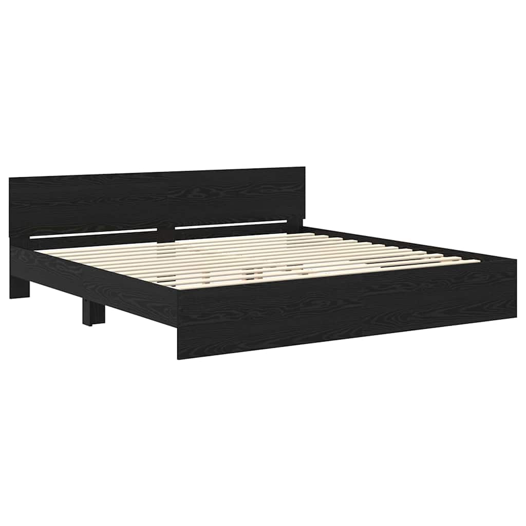 Bedframe met hoofdeinde Zwart Eiken 180 x 200 cm Bewerkt hout is nu te koop bij PeponiXL, paradijselijk wonen!