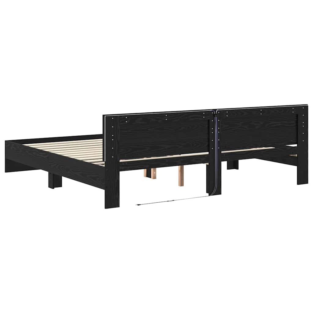 Bedframe met hoofdeinde Zwart Eiken 180 x 200 cm Bewerkt hout is nu te koop bij PeponiXL, paradijselijk wonen!