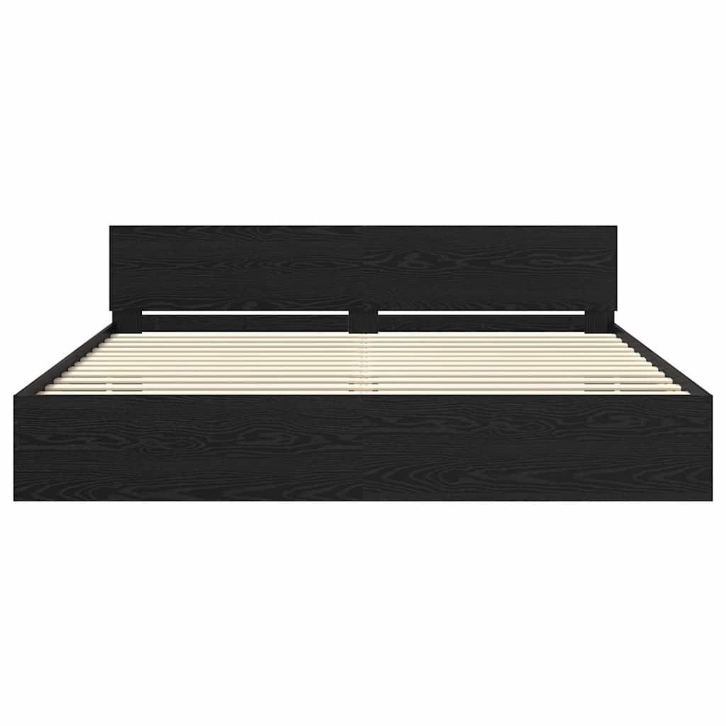 Bedframe met hoofdeinde Zwart Eiken 180 x 200 cm Bewerkt hout is nu te koop bij PeponiXL, paradijselijk wonen!