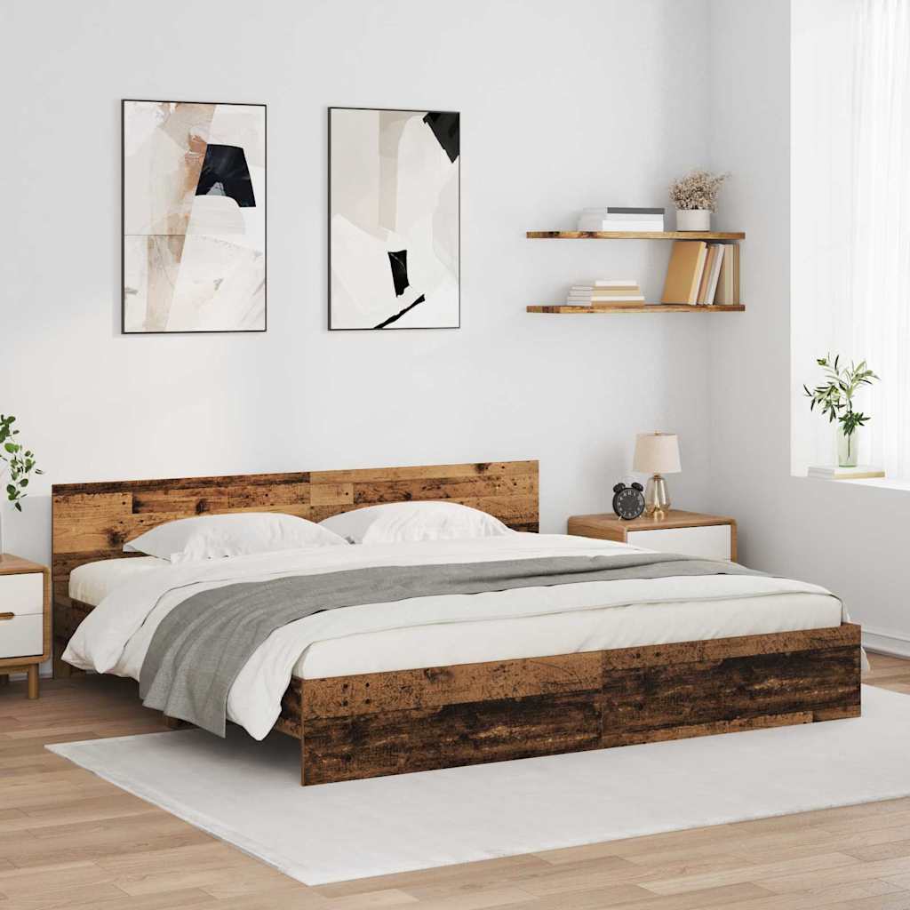 Bedframe met hoofdeinde Oud Hout 200 x 200 cm Bewerkt hout is nu te koop bij PeponiXL, paradijselijk wonen!