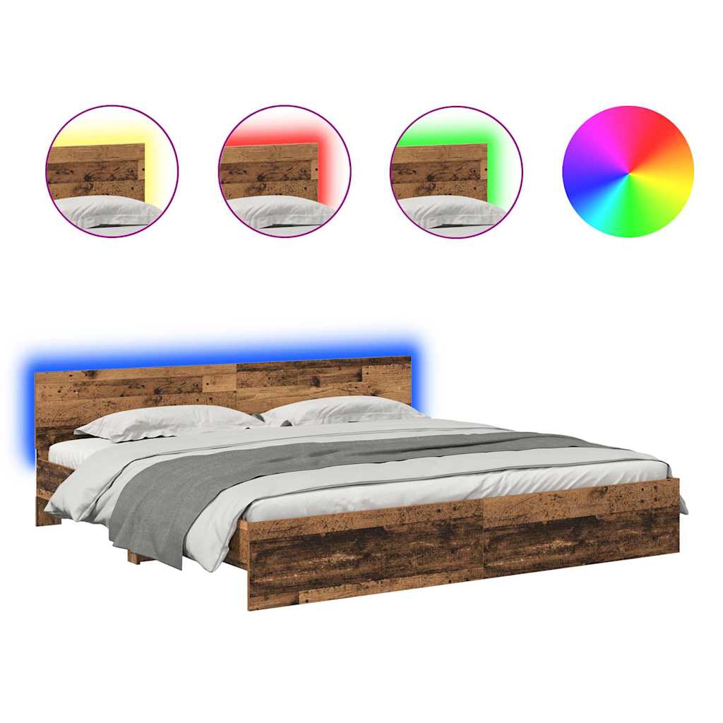 Bedframe met hoofdeinde Oud Hout 200 x 200 cm Bewerkt hout is nu te koop bij PeponiXL, paradijselijk wonen!