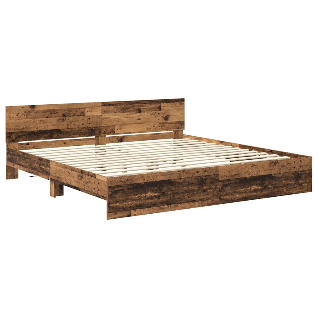 Bedframe met hoofdeinde Oud Hout 200 x 200 cm Bewerkt hout is nu te koop bij PeponiXL, paradijselijk wonen!