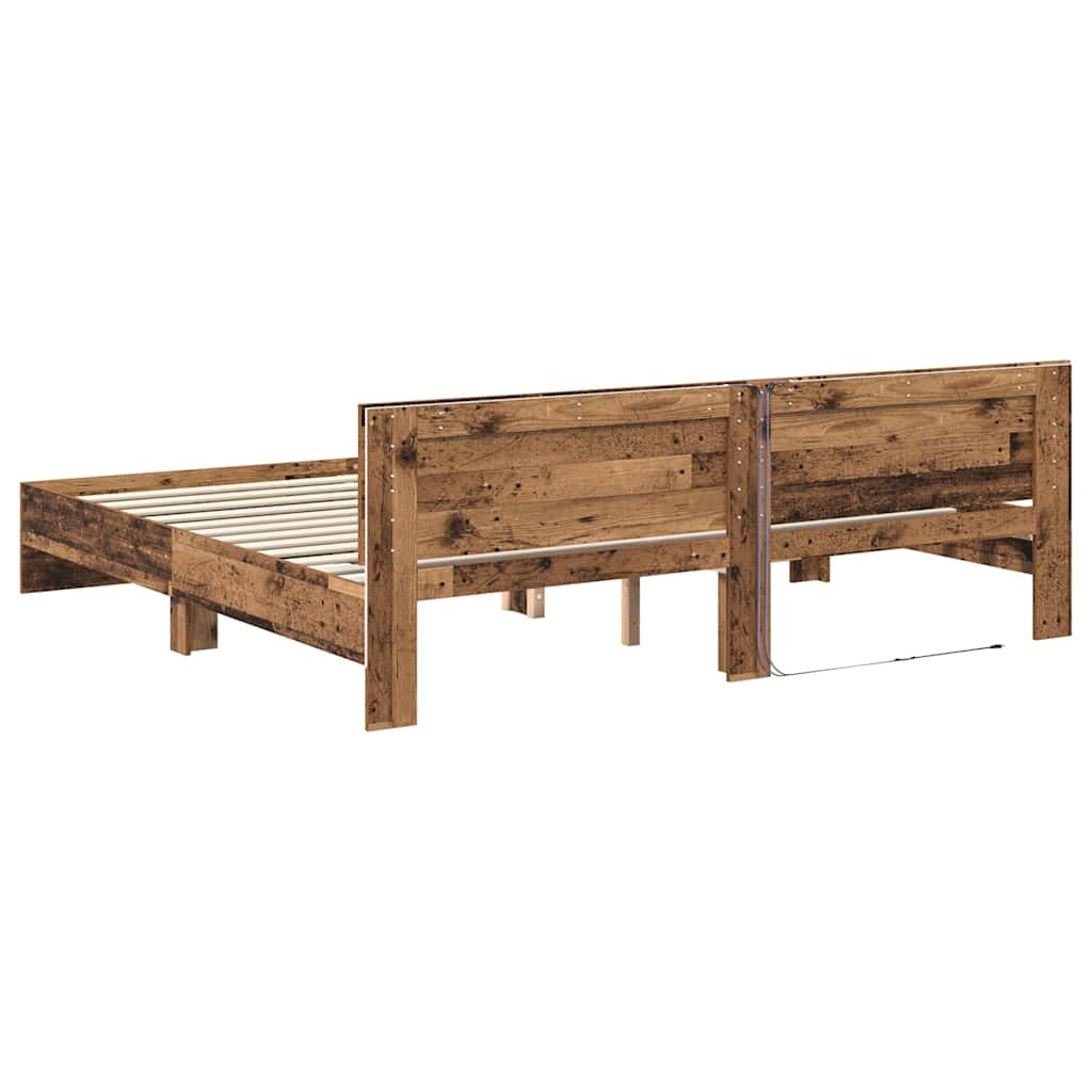 Bedframe met hoofdeinde Oud Hout 200 x 200 cm Bewerkt hout is nu te koop bij PeponiXL, paradijselijk wonen!