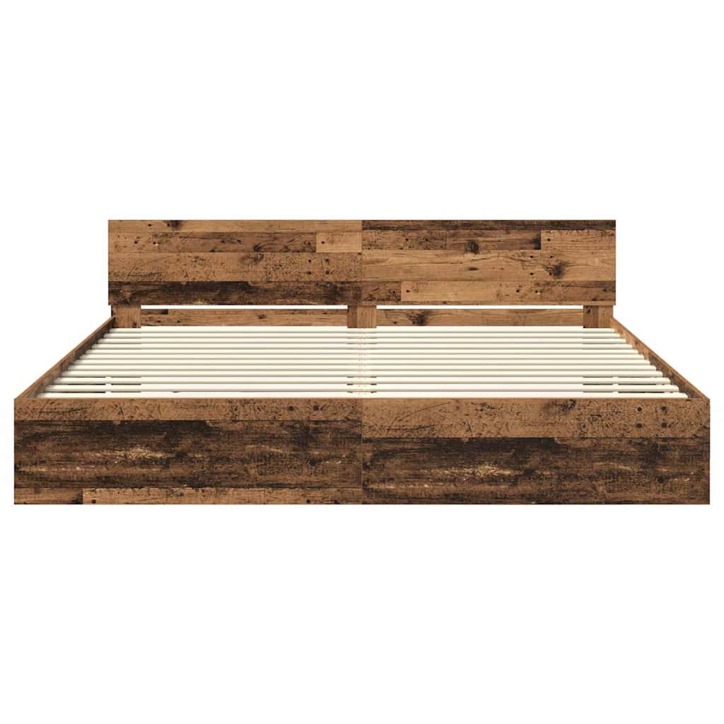 Bedframe met hoofdeinde Oud Hout 200 x 200 cm Bewerkt hout is nu te koop bij PeponiXL, paradijselijk wonen!