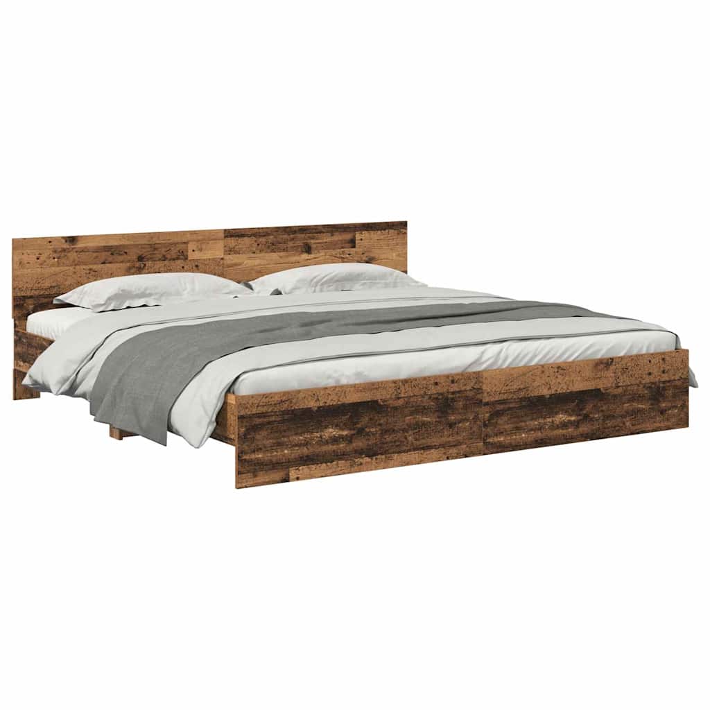 Bedframe met hoofdeinde Oud Hout 200 x 200 cm Bewerkt hout is nu te koop bij PeponiXL, paradijselijk wonen!