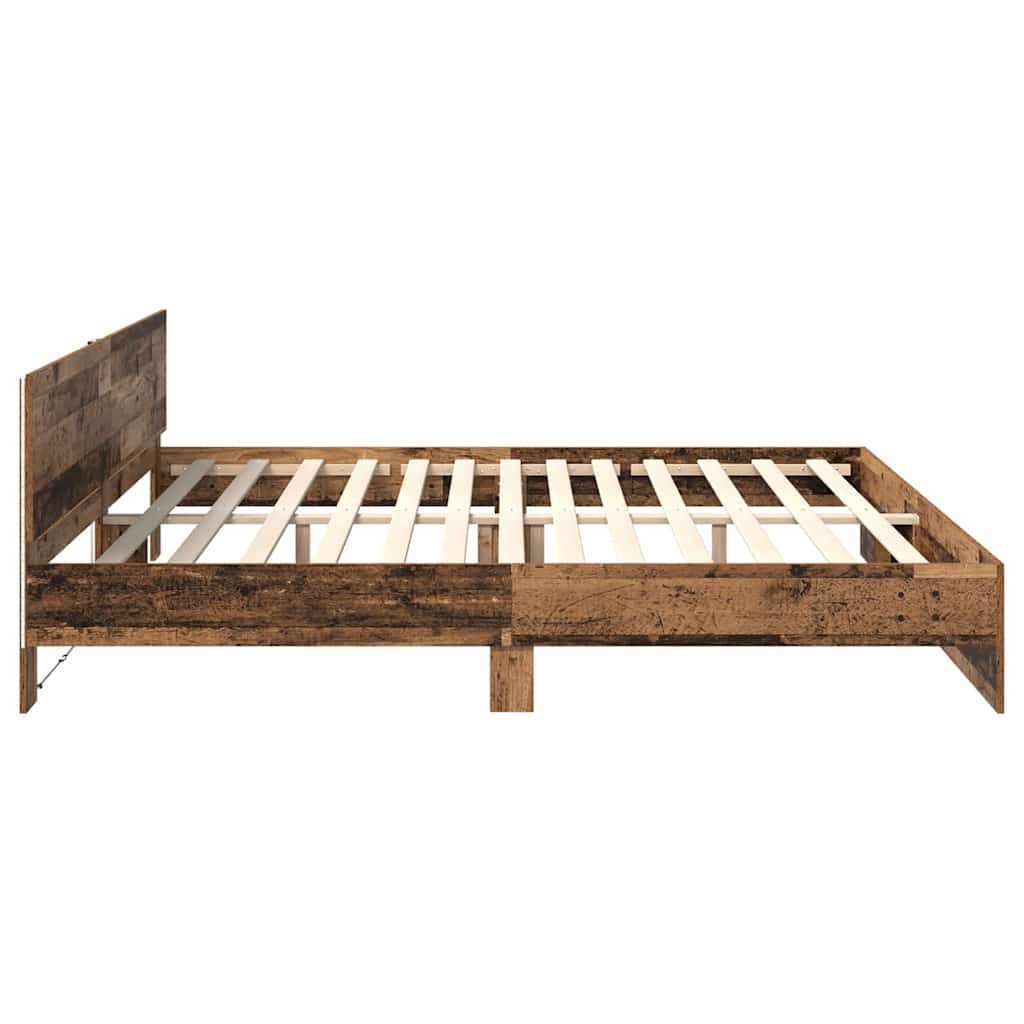 Bedframe met hoofdeinde Oud Hout 200 x 200 cm Bewerkt hout is nu te koop bij PeponiXL, paradijselijk wonen!
