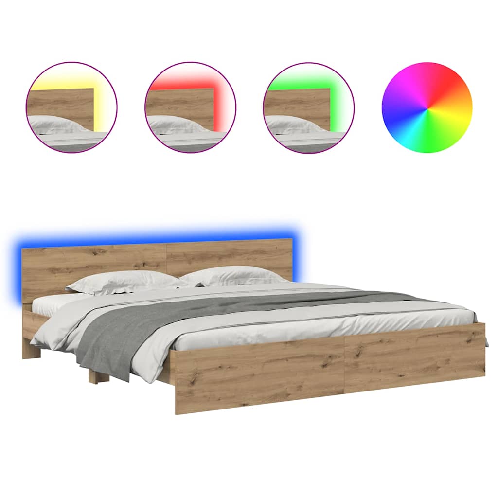 Bedframe met hoofdeinde Artisan Eiken 200 x 200 cm Bewerkt hout is nu te koop bij PeponiXL, paradijselijk wonen!