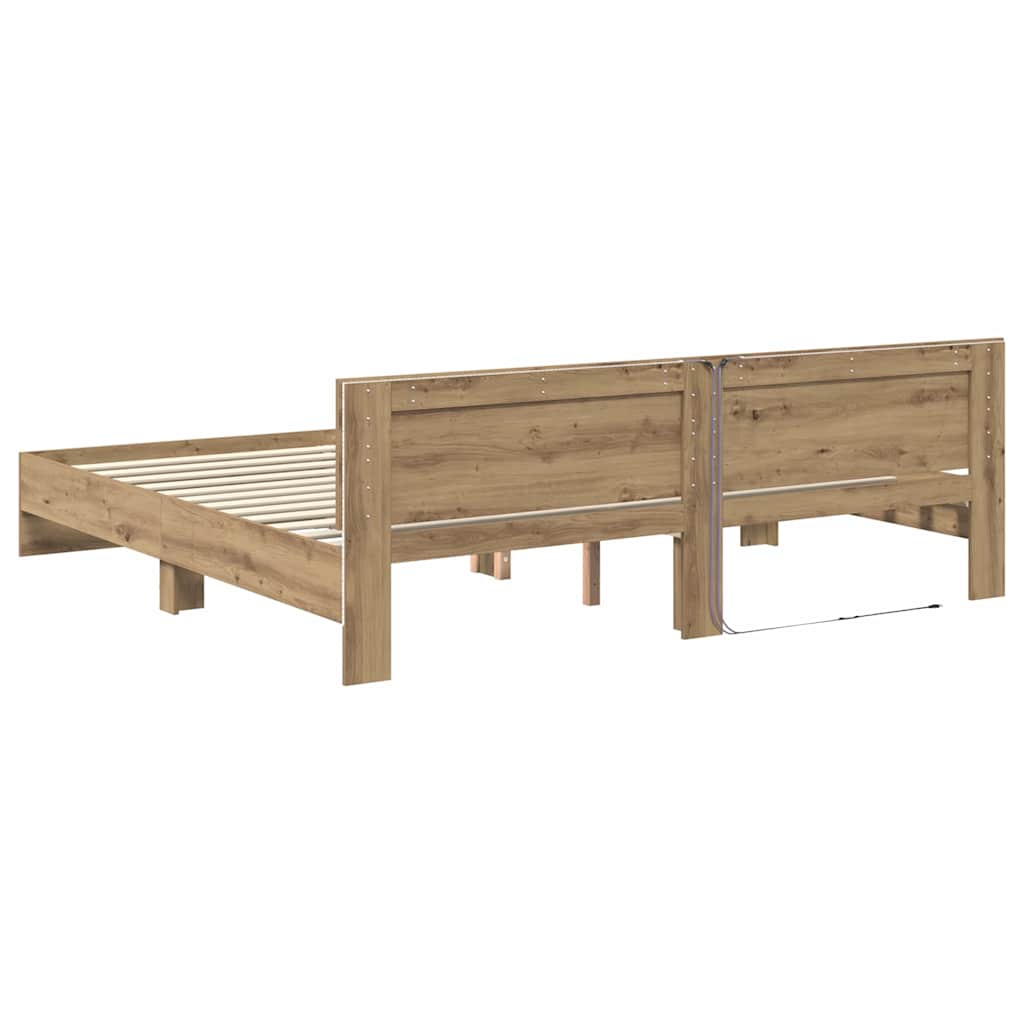 Bedframe met hoofdeinde Artisan Eiken 200 x 200 cm Bewerkt hout is nu te koop bij PeponiXL, paradijselijk wonen!