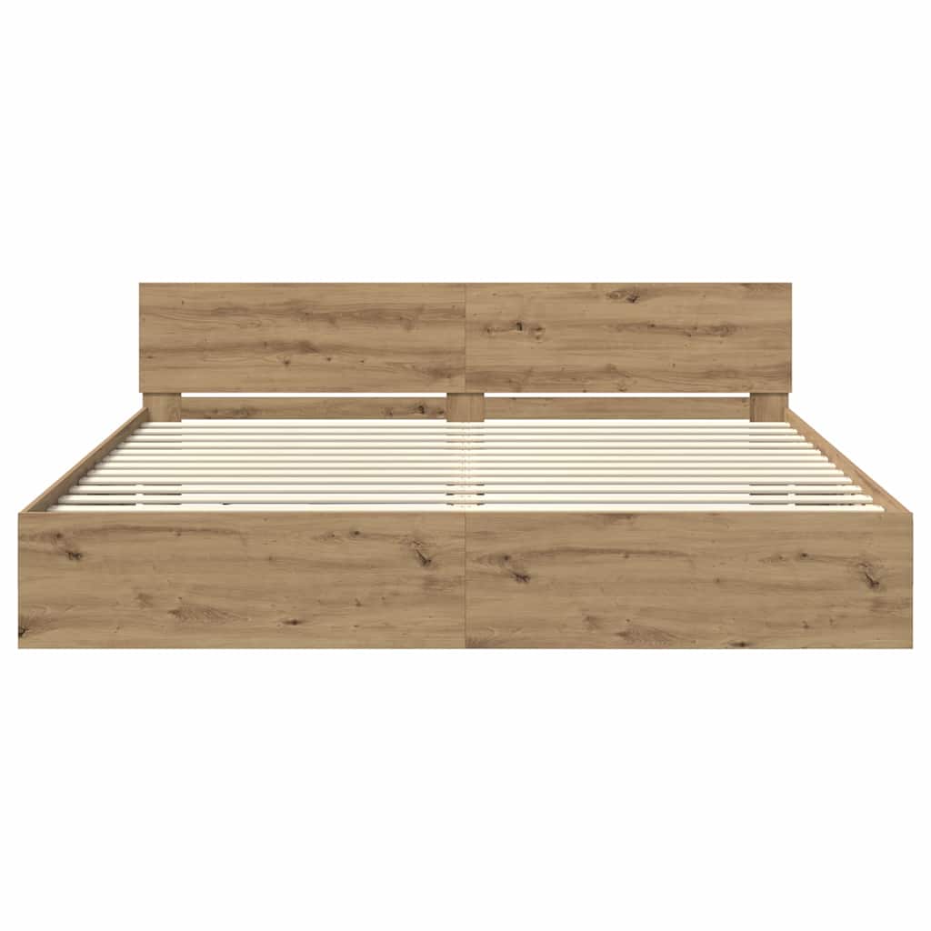Bedframe met hoofdeinde Artisan Eiken 200 x 200 cm Bewerkt hout is nu te koop bij PeponiXL, paradijselijk wonen!