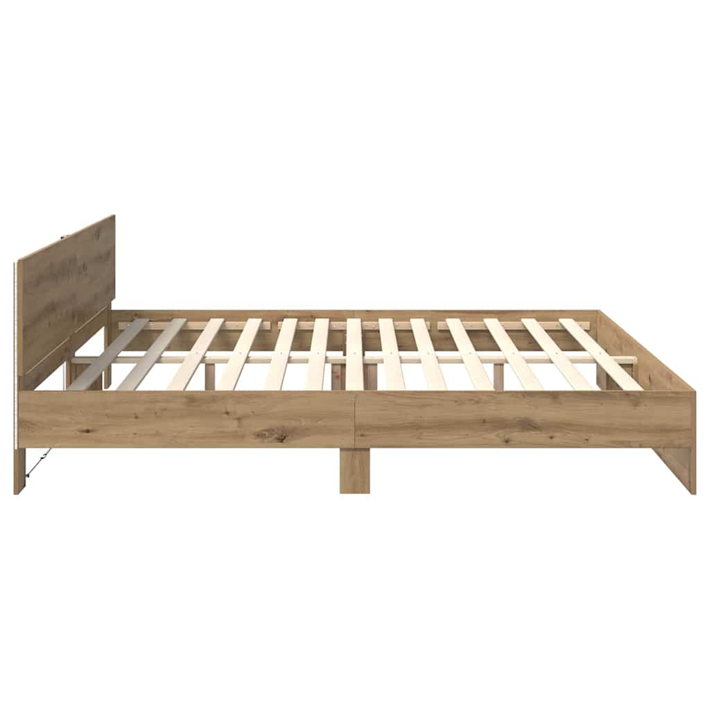 Bedframe met hoofdeinde Artisan Eiken 200 x 200 cm Bewerkt hout is nu te koop bij PeponiXL, paradijselijk wonen!