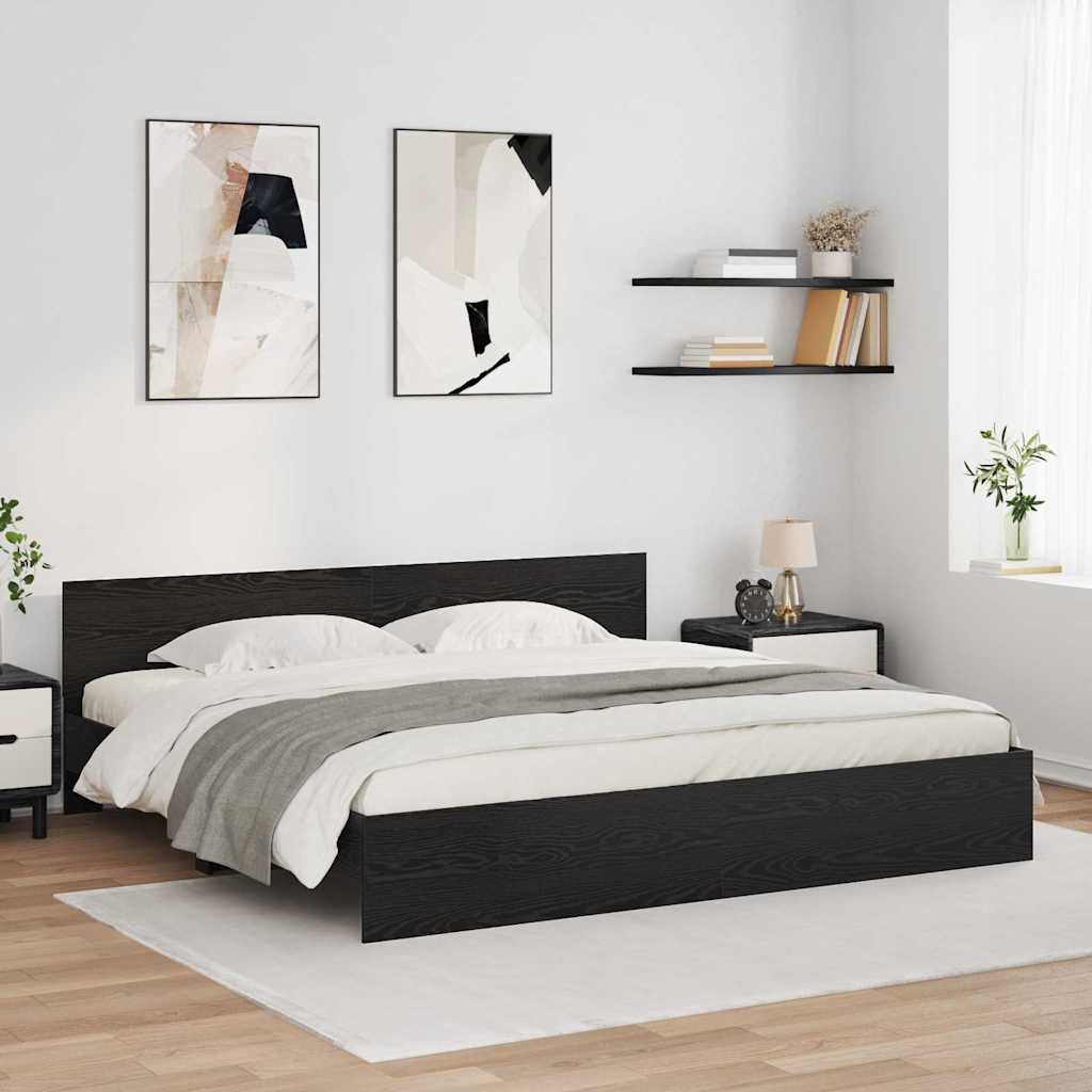 Bedframe met hoofdeinde Zwart Eiken 200 x 200 cm Bewerkt hout is nu te koop bij PeponiXL, paradijselijk wonen!