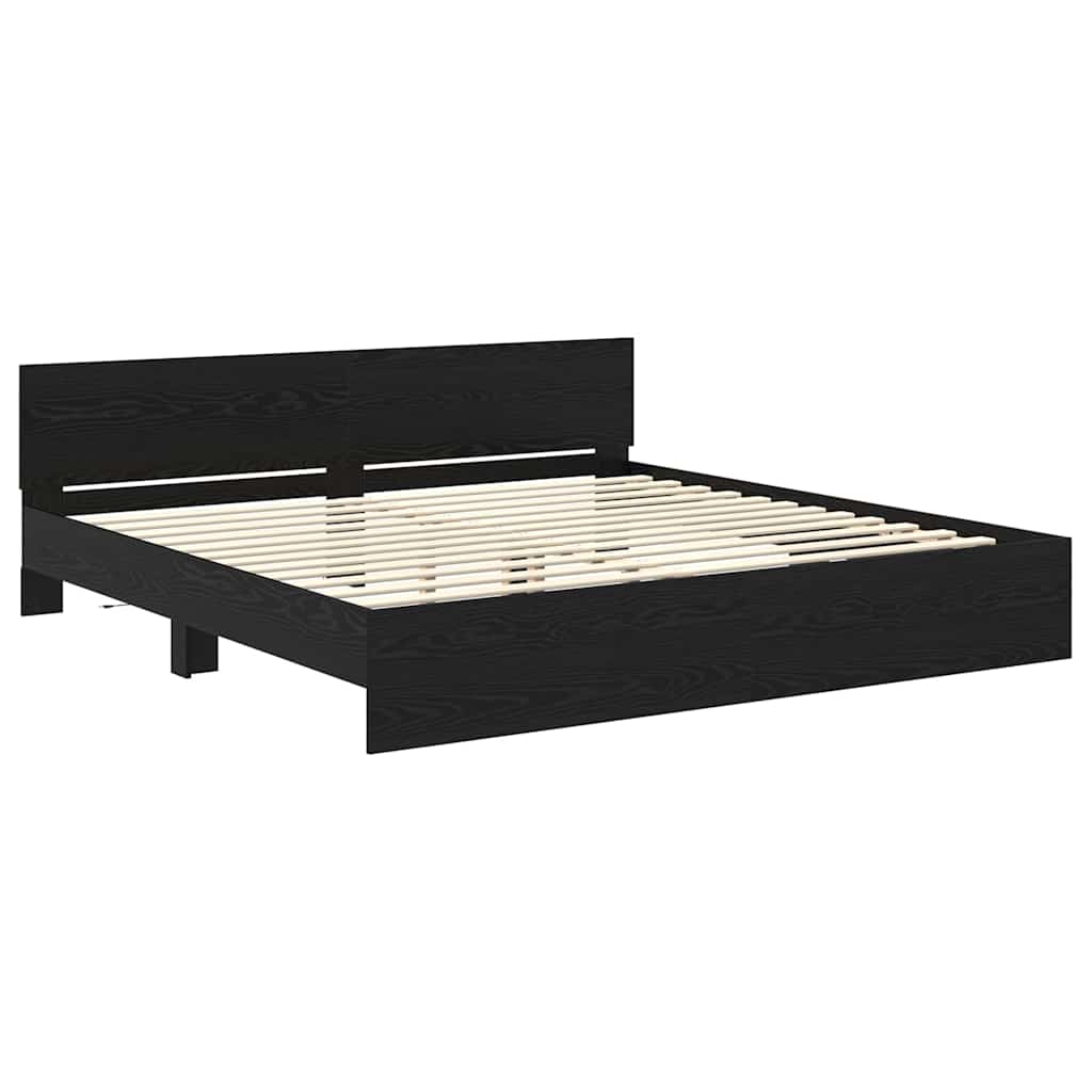 Bedframe met hoofdeinde Zwart Eiken 200 x 200 cm Bewerkt hout is nu te koop bij PeponiXL, paradijselijk wonen!