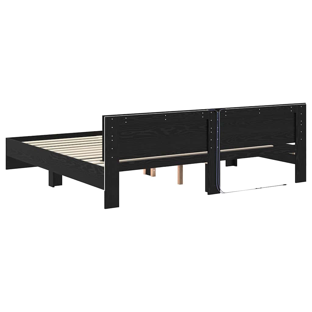 Bedframe met hoofdeinde Zwart Eiken 200 x 200 cm Bewerkt hout is nu te koop bij PeponiXL, paradijselijk wonen!