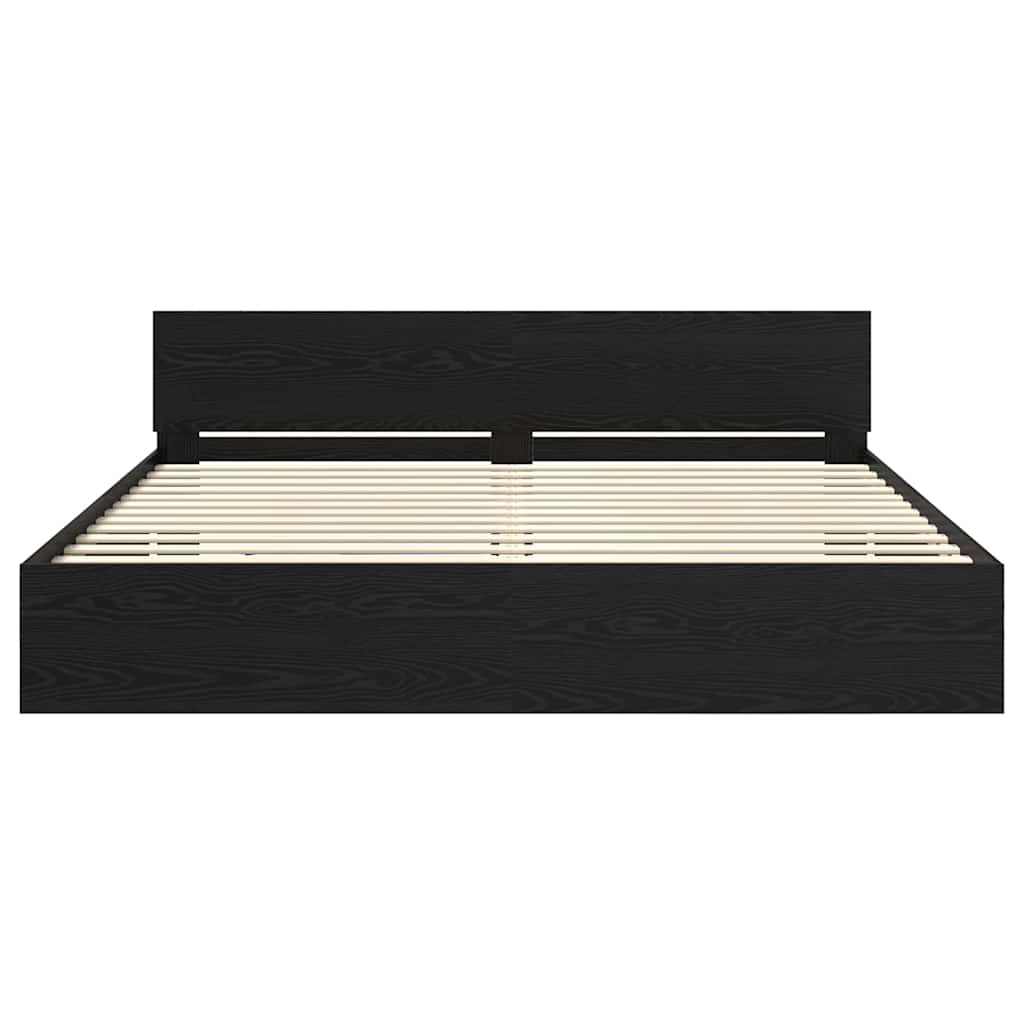 Bedframe met hoofdeinde Zwart Eiken 200 x 200 cm Bewerkt hout is nu te koop bij PeponiXL, paradijselijk wonen!