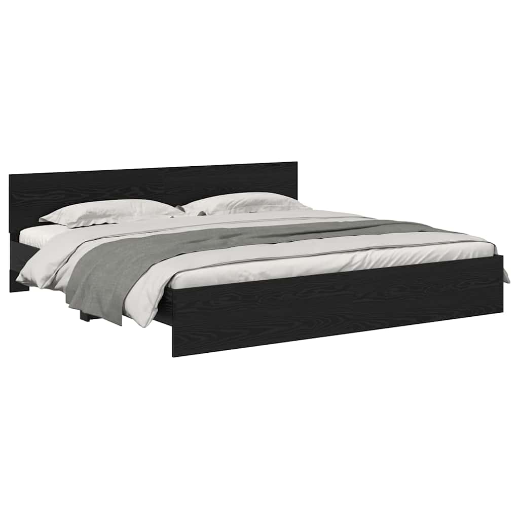 Bedframe met hoofdeinde Zwart Eiken 200 x 200 cm Bewerkt hout is nu te koop bij PeponiXL, paradijselijk wonen!
