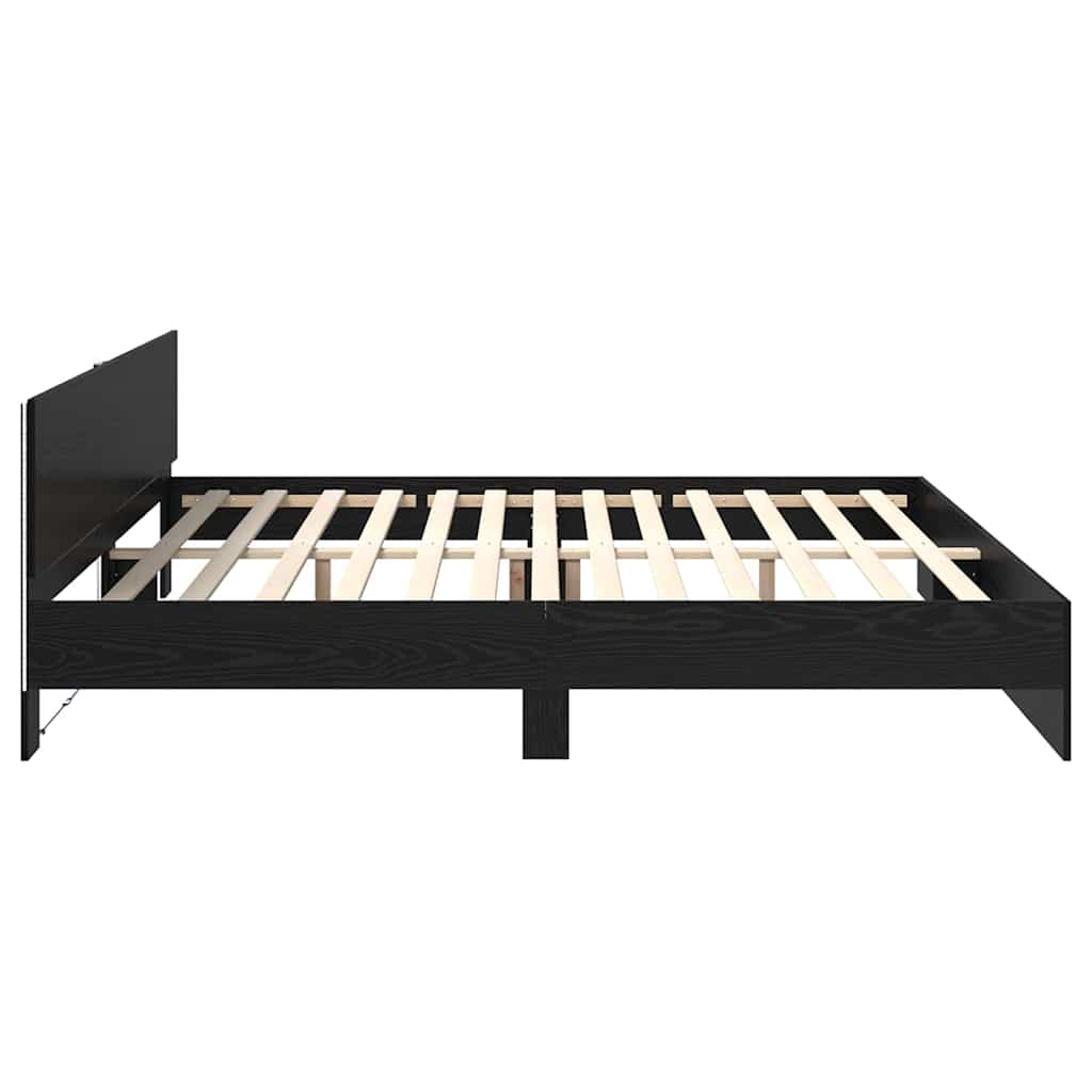 Bedframe met hoofdeinde Zwart Eiken 200 x 200 cm Bewerkt hout is nu te koop bij PeponiXL, paradijselijk wonen!