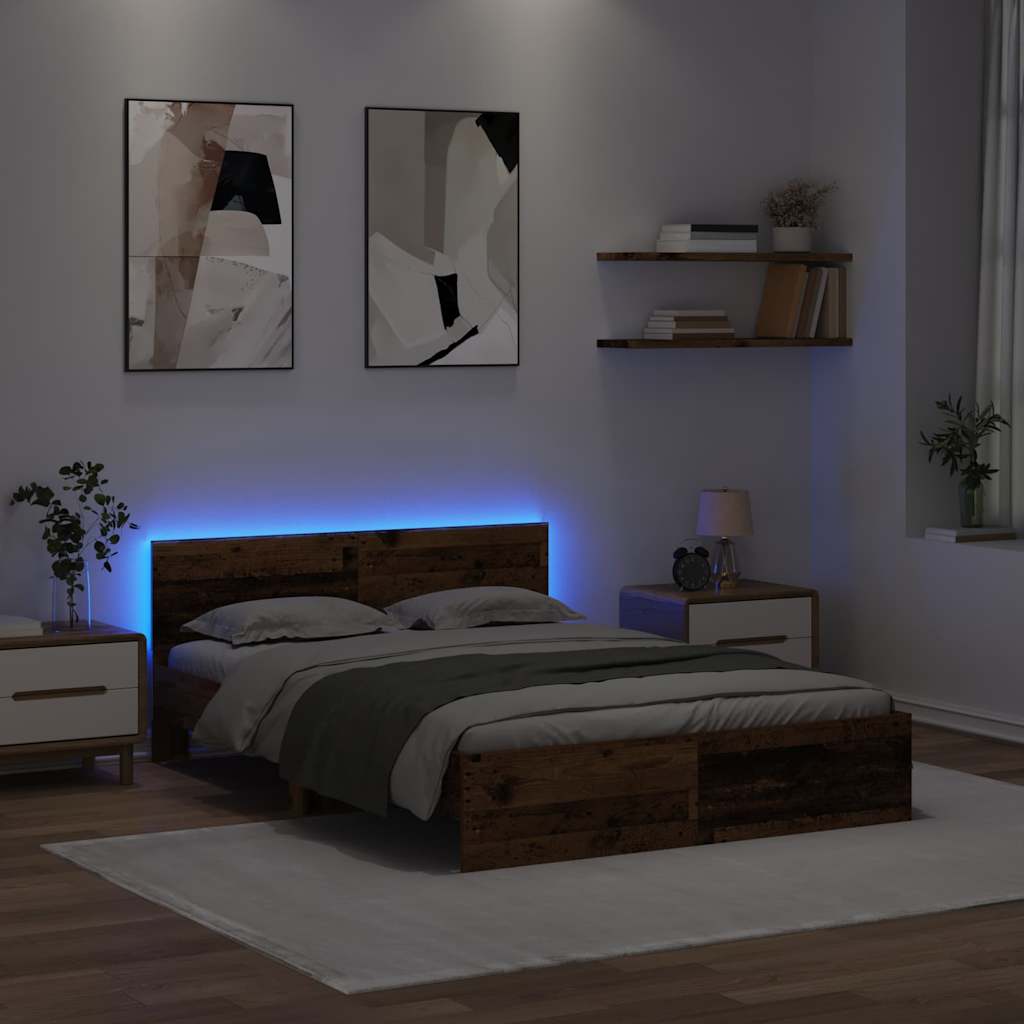 Bedframe met hoofdeinde Oud Hout 150 x 200 cm Bewerkt hout is nu te koop bij PeponiXL, paradijselijk wonen!