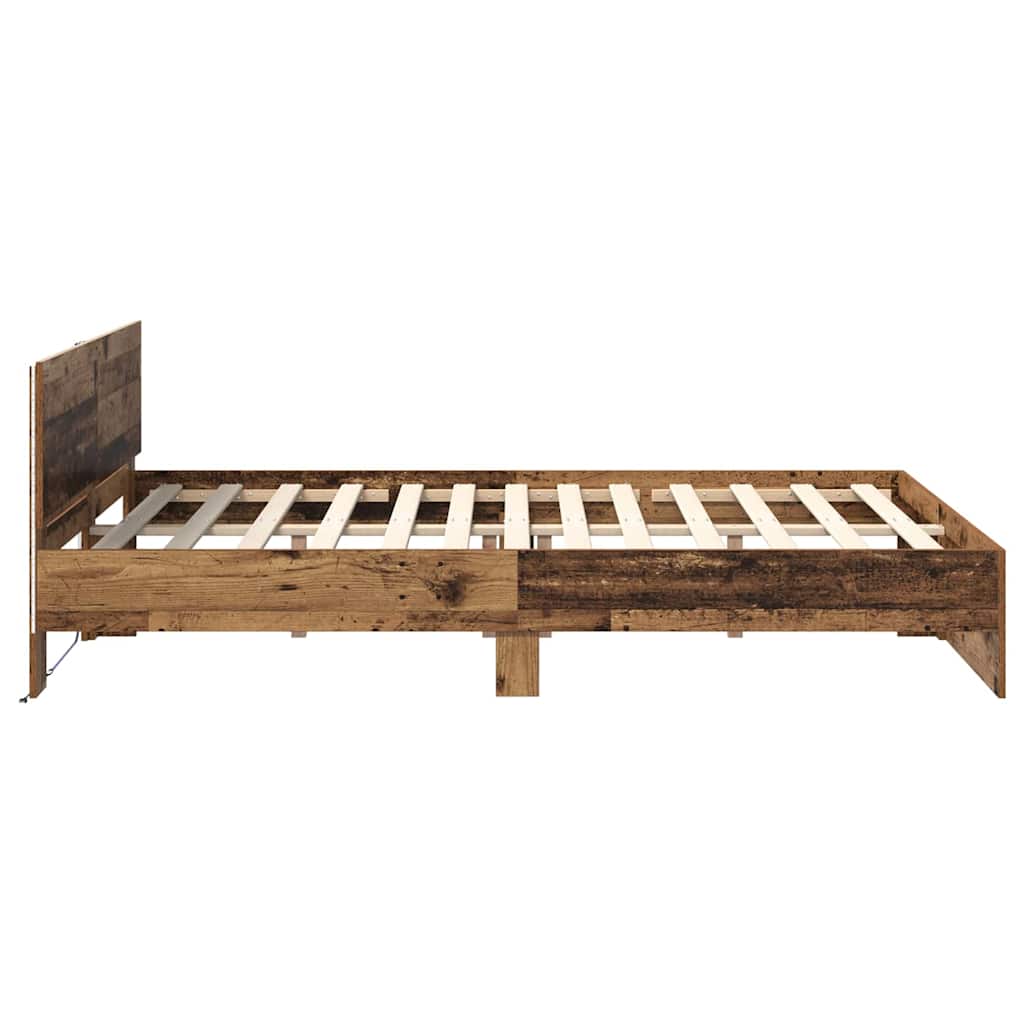Bedframe met hoofdeinde Oud Hout 150 x 200 cm Bewerkt hout is nu te koop bij PeponiXL, paradijselijk wonen!