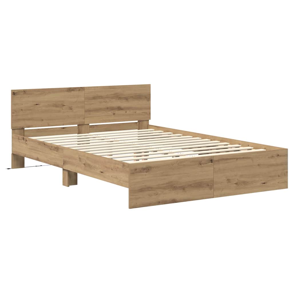 Bedframe met hoofdeinde Artisan Eiken 150 x 200 cm Bewerkt hout is nu te koop bij PeponiXL, paradijselijk wonen!