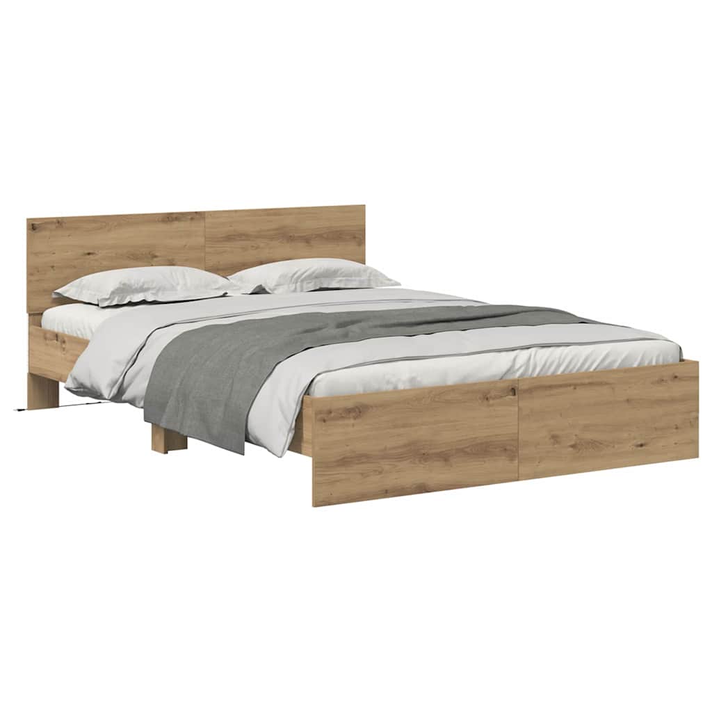 Bedframe met hoofdeinde Artisan Eiken 150 x 200 cm Bewerkt hout is nu te koop bij PeponiXL, paradijselijk wonen!