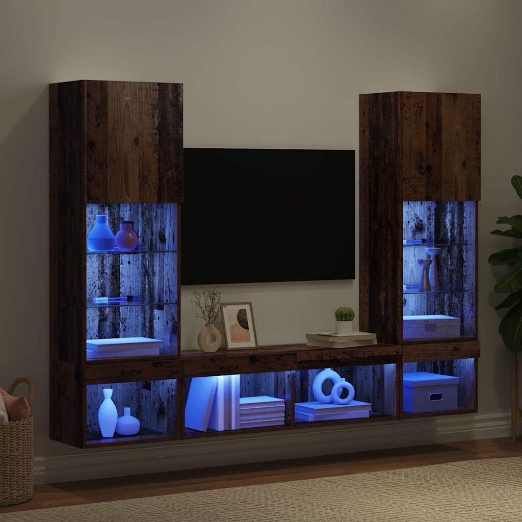 TV Wand Eenheden met LED met LED 5 pcs Oud hout Bewerkt hout is nu te koop bij PeponiXL, paradijselijk wonen!