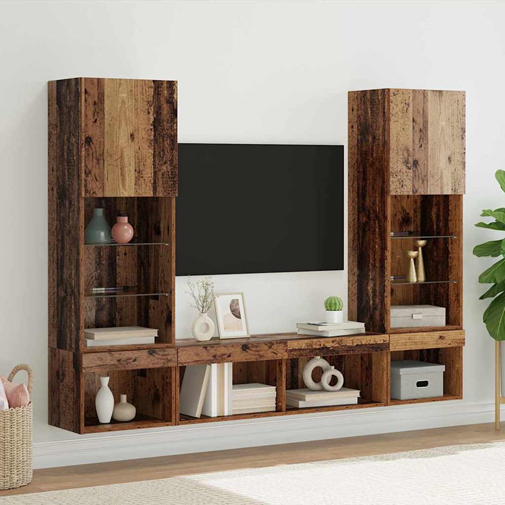 TV Wand Eenheden met LED met LED 5 pcs Oud hout Bewerkt hout is nu te koop bij PeponiXL, paradijselijk wonen!