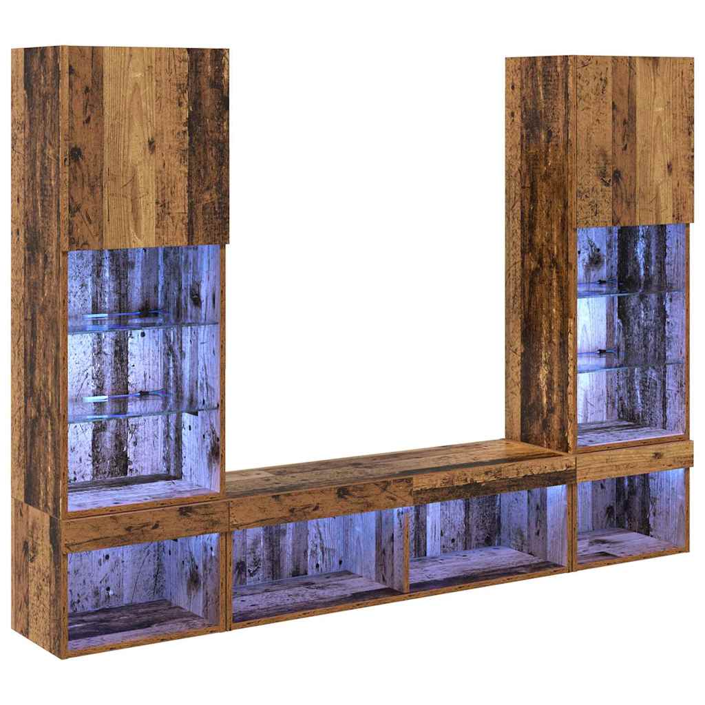 TV Wand Eenheden met LED met LED 5 pcs Oud hout Bewerkt hout is nu te koop bij PeponiXL, paradijselijk wonen!