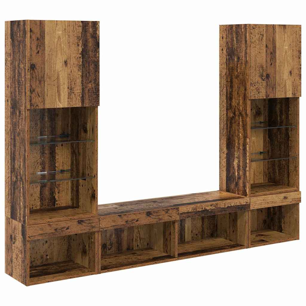 TV Wand Eenheden met LED met LED 5 pcs Oud hout Bewerkt hout is nu te koop bij PeponiXL, paradijselijk wonen!