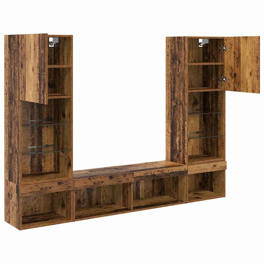 TV Wand Eenheden met LED met LED 5 pcs Oud hout Bewerkt hout is nu te koop bij PeponiXL, paradijselijk wonen!
