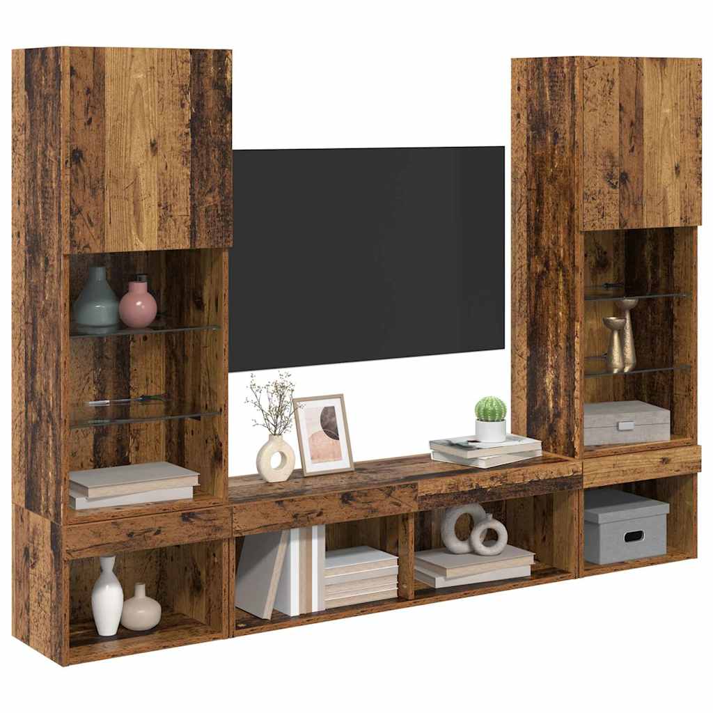 TV Wand Eenheden met LED met LED 5 pcs Oud hout Bewerkt hout is nu te koop bij PeponiXL, paradijselijk wonen!