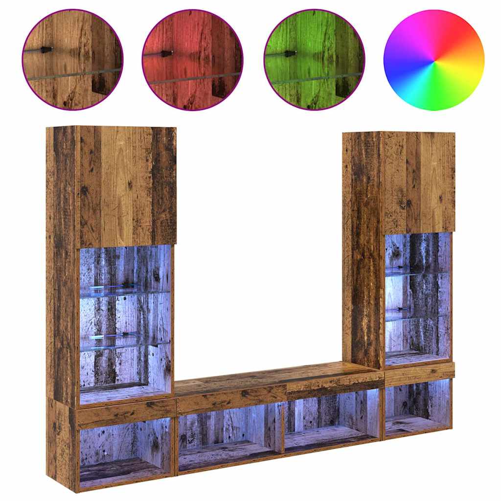 TV Wand Eenheden met LED met LED 5 pcs Oud hout Bewerkt hout is nu te koop bij PeponiXL, paradijselijk wonen!