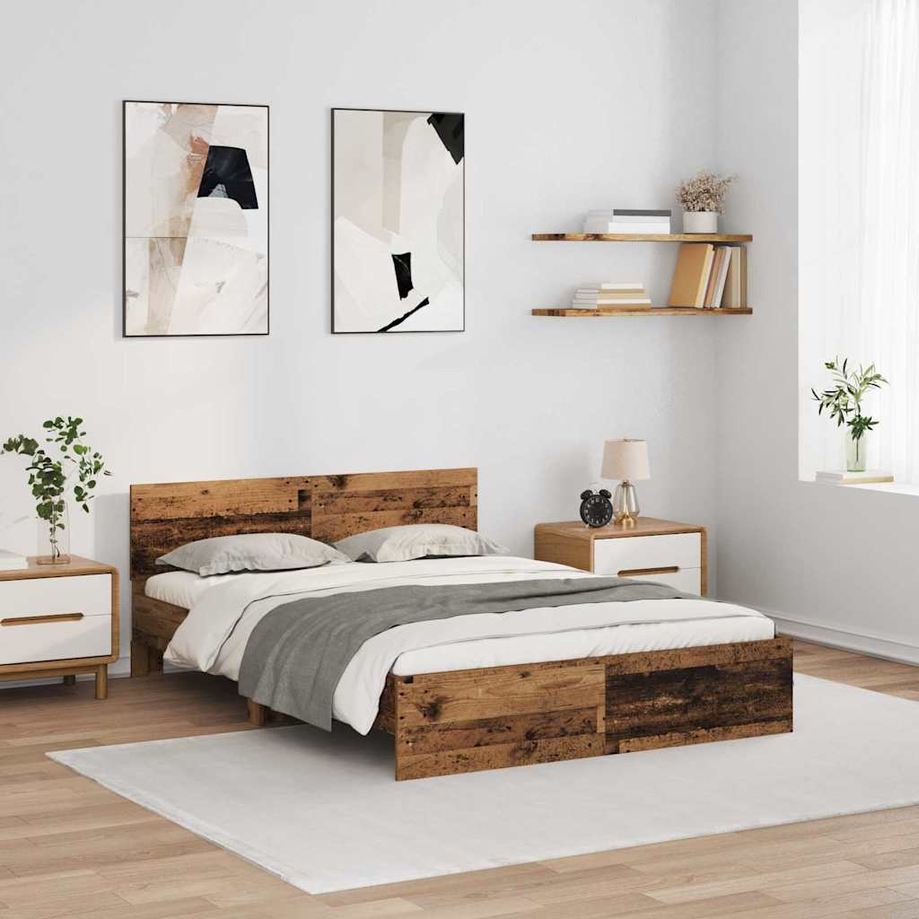 Bedframe met hoofdeinde Oud Hout 160 x 200 cm Bewerkt hout is nu te koop bij PeponiXL, paradijselijk wonen!