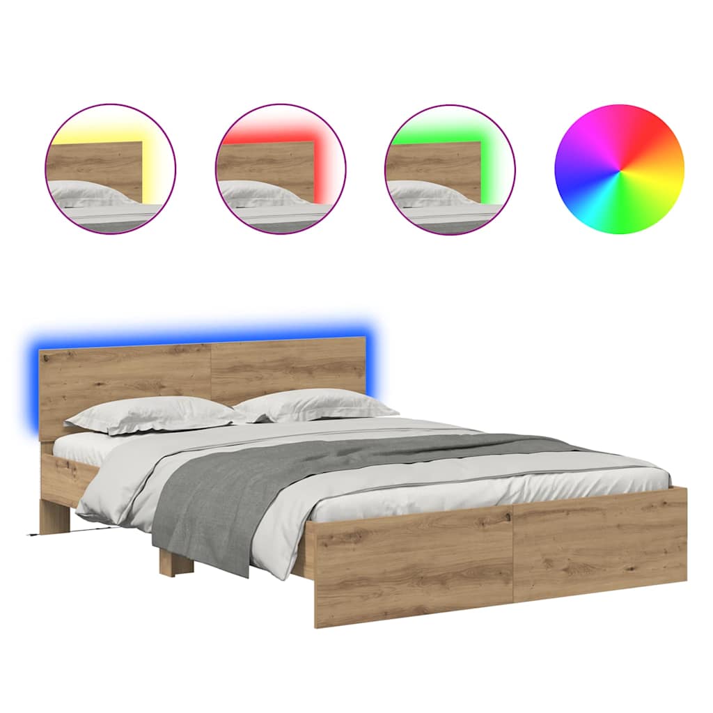 Bedframe met hoofdeinde Artisan Eiken 160 x 200 cm Bewerkt hout is nu te koop bij PeponiXL, paradijselijk wonen!