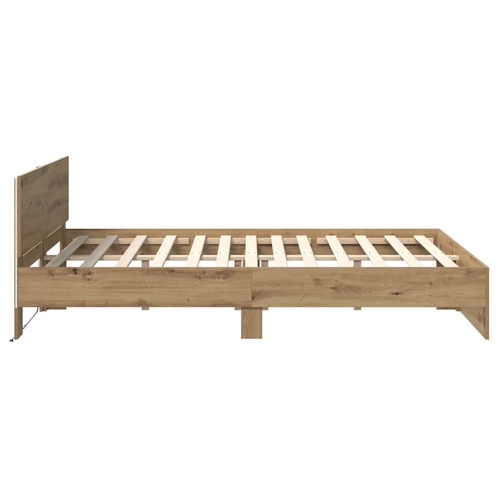 Bedframe met hoofdeinde Artisan Eiken 160 x 200 cm Bewerkt hout is nu te koop bij PeponiXL, paradijselijk wonen!